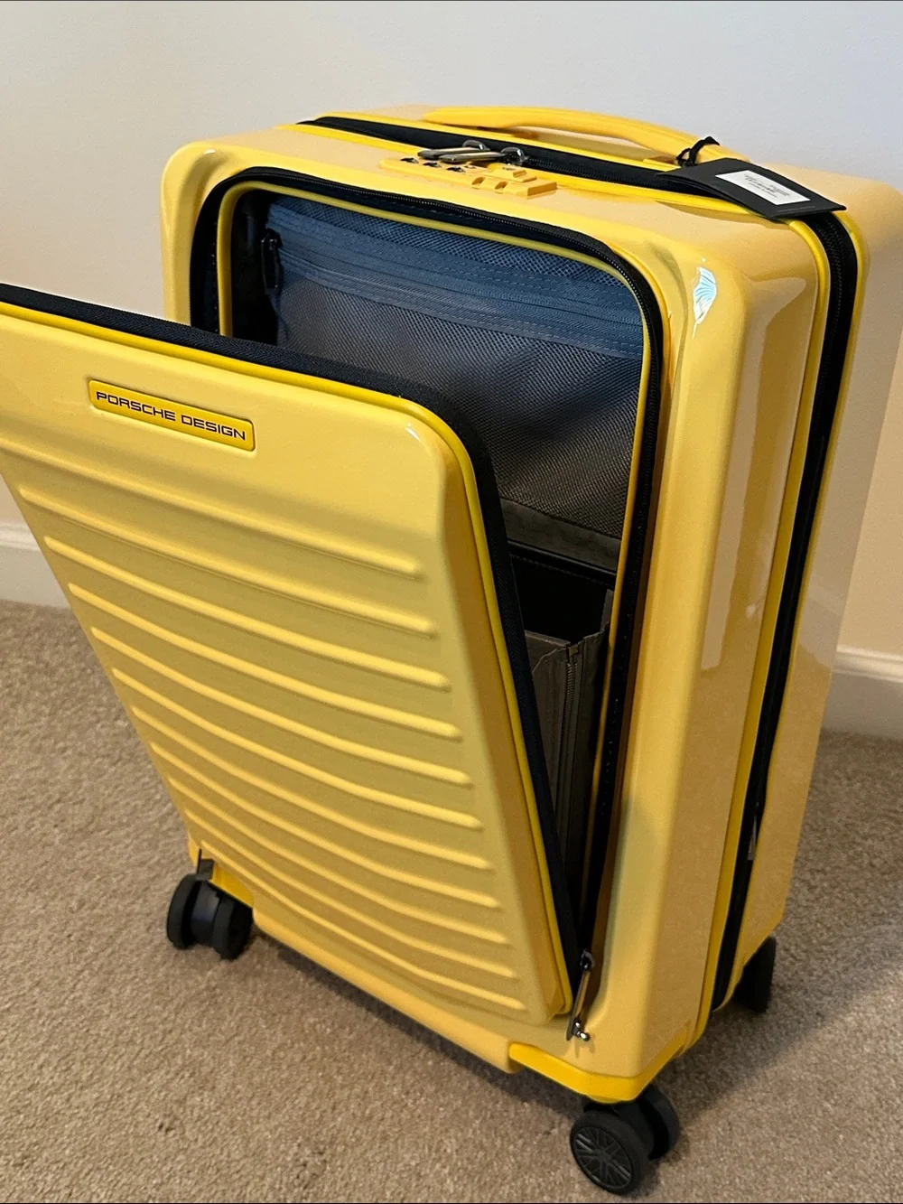 NEW! Porsche Design Signal Yellow Hard Shell Carry On with Front Sleeve